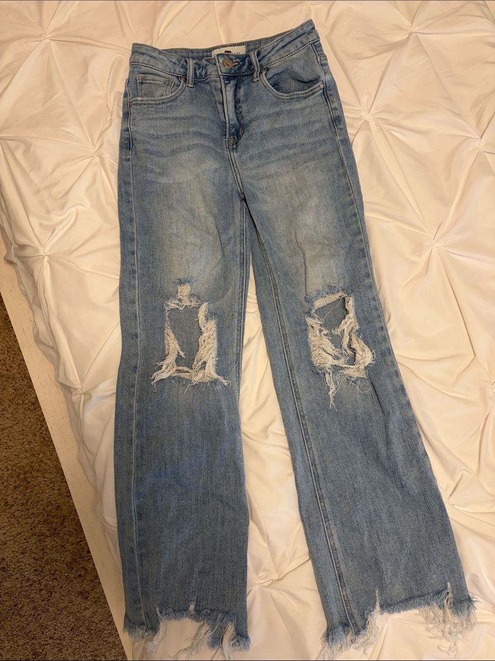 Women's Light Blue Distressed Wide Leg Jeans - Picture 1 of 2